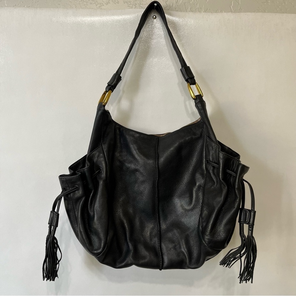Hobo International Black Leather Fringe Shoulder Bag